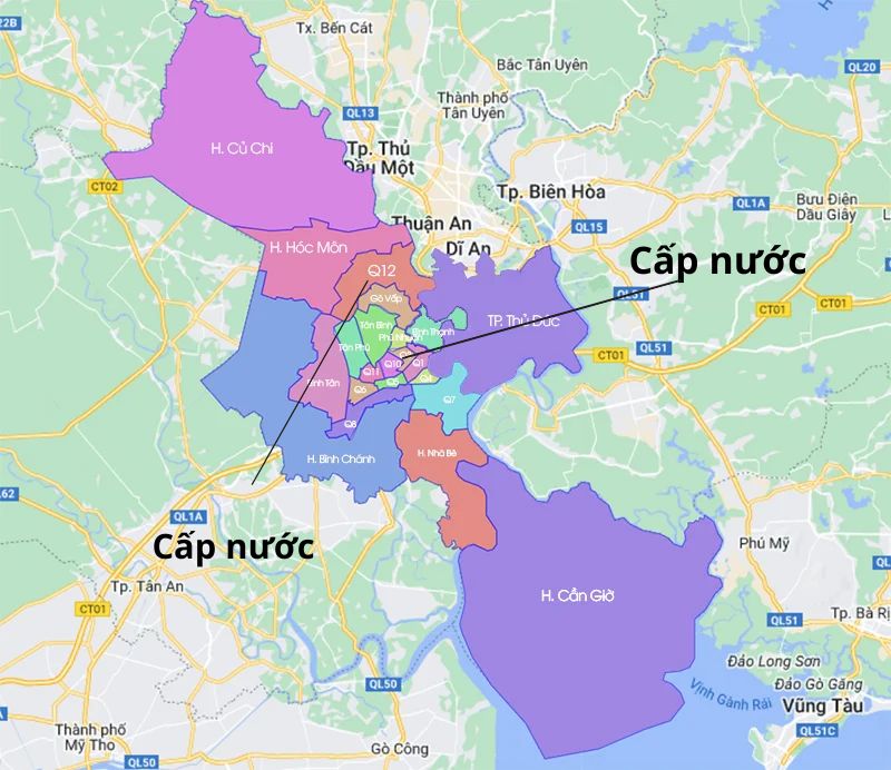 Ảnh minh họa bản đồ khu vực Quận 1 và Quận 3 TP.HCM