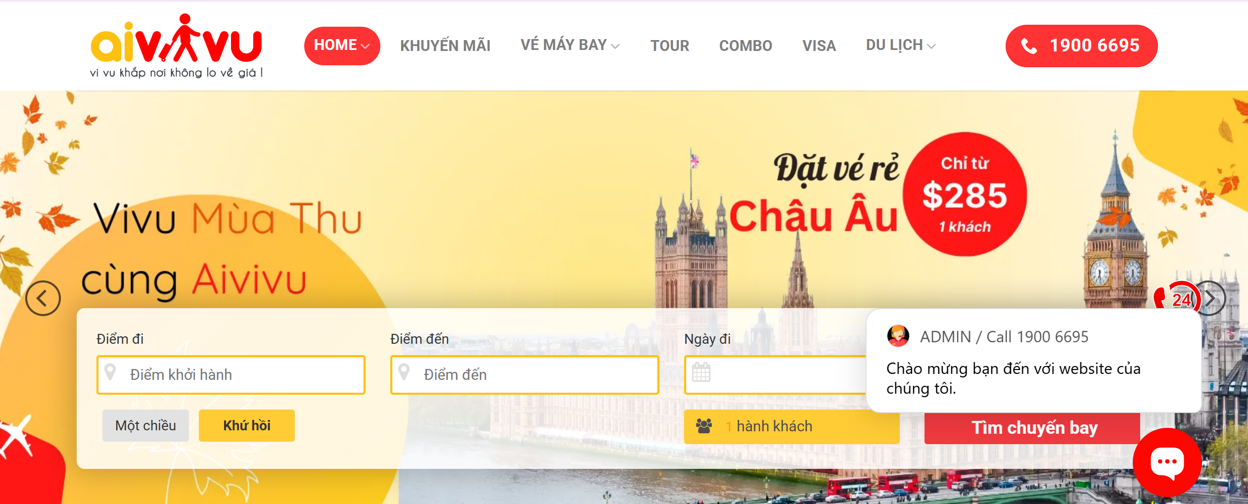 Giao diện web Aivivu.